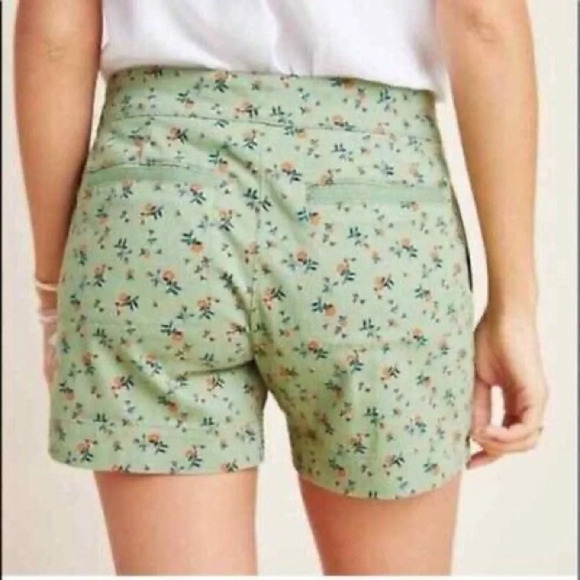 Anthropologie Green and Orange Bermudas with Botanical Print - Picture 2 of 9